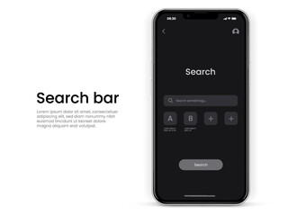 Web browser application, internet browser search engine template with 3d smartphone mockup. Search bar for UI UX website, mobile app. Search address and navigation bar mockup.