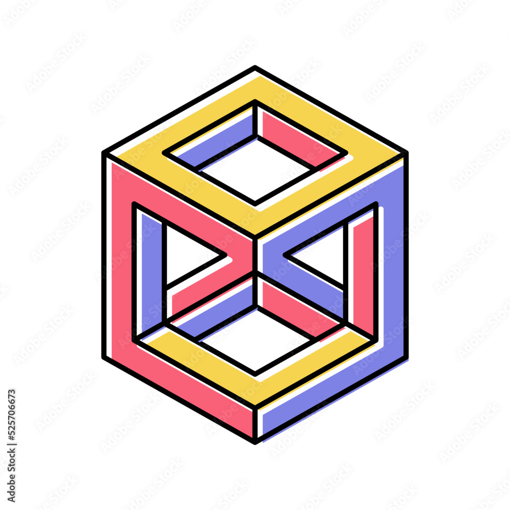 Poster cube impossible geometric shape color icon vector illustration