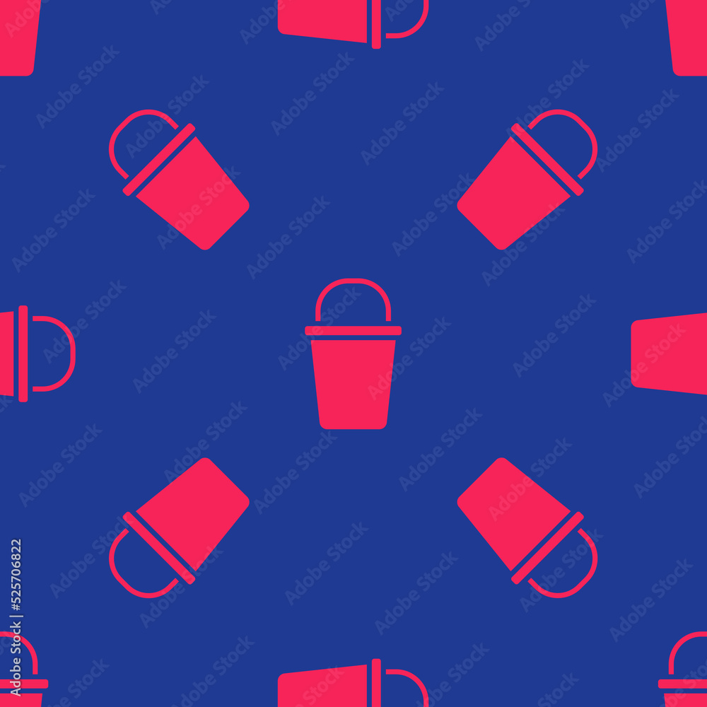 Poster red bucket icon isolated seamless pattern on blue background. cleaning service concept. vector