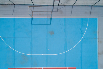 drone aerial view of a goal of a futsal and handball field