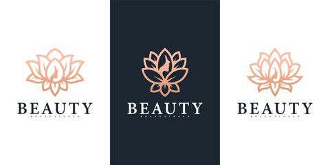 Set of lotus flower beauty salon logo design collection Premium Vektor