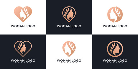 Set of woman's face logo design collection with feminine design concept for beauty salon