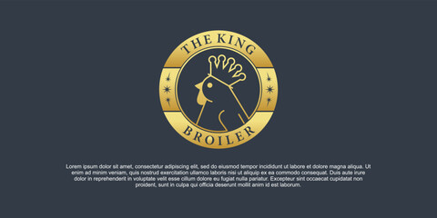 King broiler logo design with gold emblem style Premium Vektor