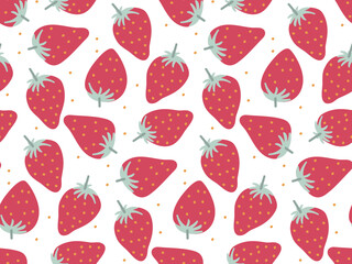 Seamless pattern with Strawberries hand drawn doodle sketch. Repeated Strawberries background. Flat vector Food template for nursery design, for textile, wrapping paper, wallpaper, cover design.