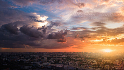 Evening cloudscape in city, Colorful sunset
