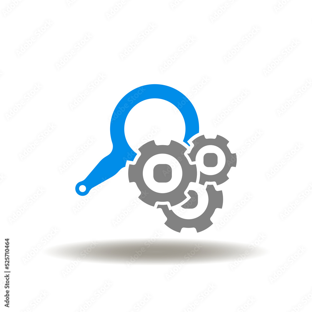 Aufkleber vector illustration of magnifier with gear mechanism. icon of data analysis process. symbol of analy