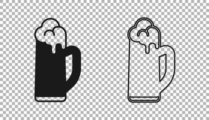 Black Glass of beer icon isolated on transparent background. Happy Saint Patricks day. National Irish holiday. Vector