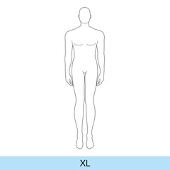 XL Size Men Fashion template extra large 9 head Croquis plus size model Curvy body figure front, back view. Vector isolated outline sketch boy for Fashion Design, Illustration, technical drawing
