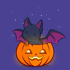 Fototapeta premium Creative concept holiday illustration halloween bat with pumpkin.