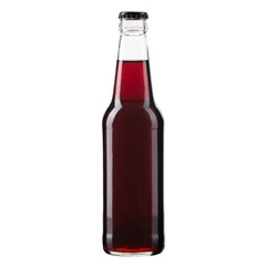 Bottle of soda. Glass bottle of cold brown drink. Non alcohol soft drink. Glass bottle without label good for mockup. Caffeine drink. High quality and resolution photo. Isolated white background