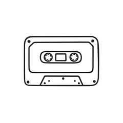 Hand drawn audio cassette doodle. Retro cassette tape in sketch style. Vector illustration isolated on white background