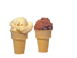 Ice Cream cones against a white background with copy space
