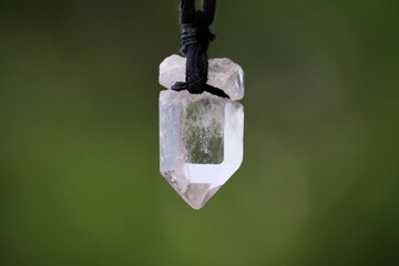 Raw Clear Crystal Natural Quartz Point Pendant, Necklace, Close up