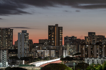 Fototapeta na wymiar Urban Night Panorama with a Long Exposure.