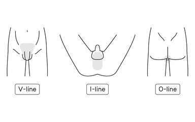 Men's hair removal, V-line, I-line, O-line set, naked body - obrazy, fototapety, plakaty