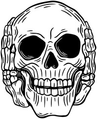 Skull Head black and white Hand Drawn tattoo concept Dark Art illustration