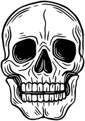 Skull Head black and white Hand Drawn tattoo concept Dark Art illustration