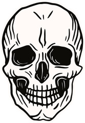 Skull Head black and white Hand Drawn tattoo concept Dark Art illustration