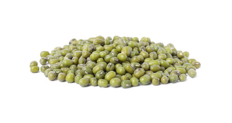 Pile of green mung beans isolated on white. Organic grains