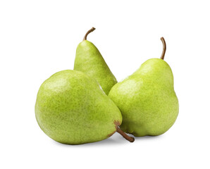 Fresh ripe green pears on white background