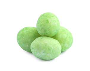 Pile of wasabi coated peanuts on white background