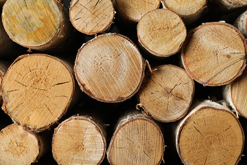 Cut firewood as background, closeup. Heating in winter