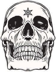 Skull Head Dark illustration Skull Bones Head Hand drawn Hatching Outline Style Mystical Celestial Symbol Tattoo