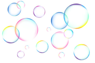 Many beautiful soap bubbles on white background - obrazy, fototapety, plakaty