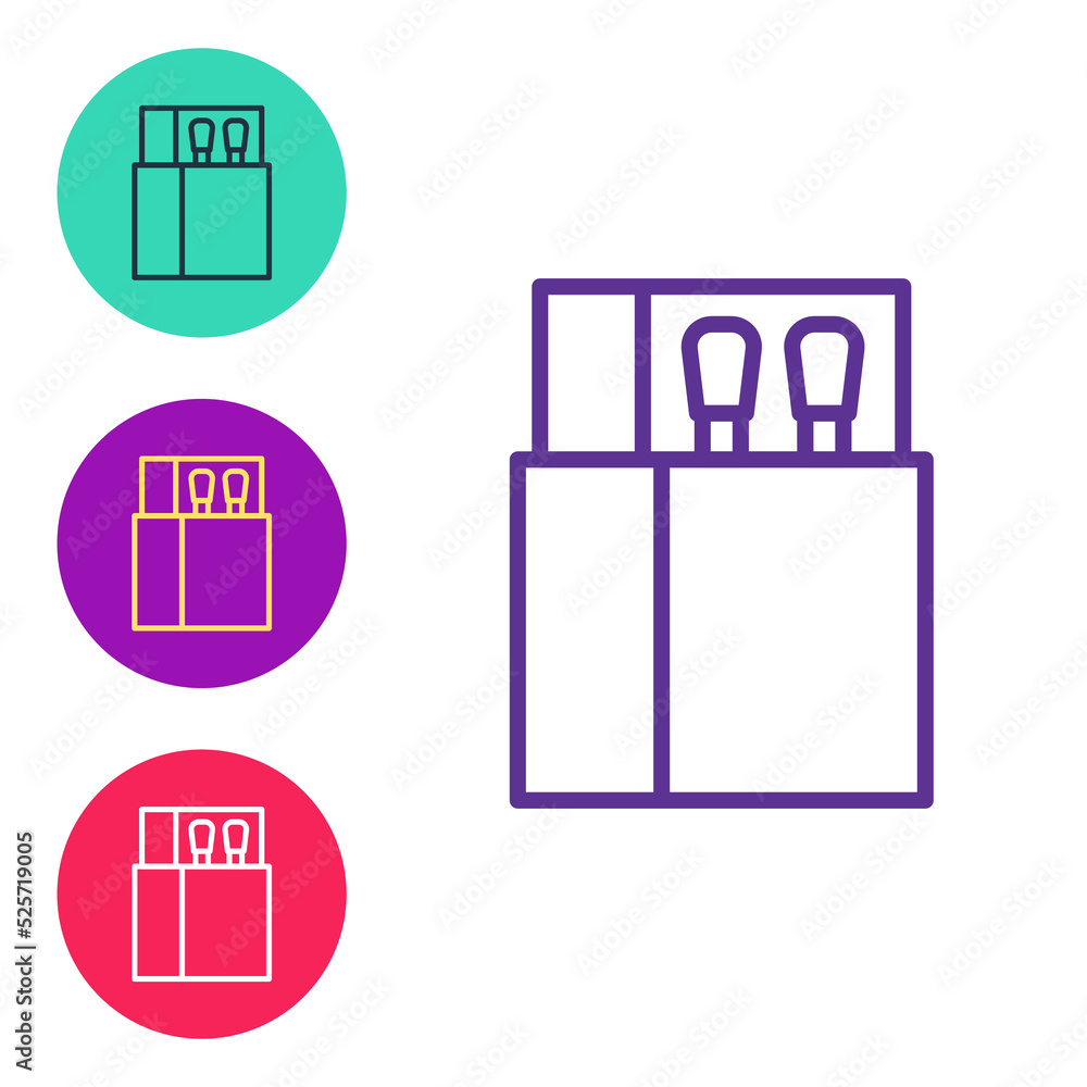 Poster set line open matchbox and matches icon isolated on white background. set icons colorful. vector