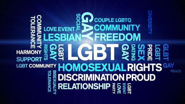 LGBT animated tag word cloud;text design animation kinetic typography seamless loop.