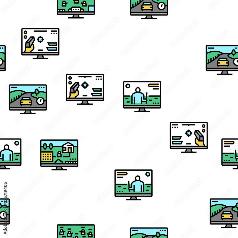 Poster video game electronic and device vector seamless pattern