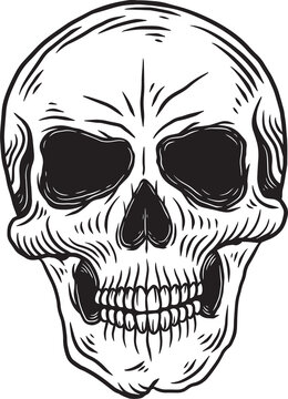 Skull Bones Head Hand drawn Hatching Outline Style Mystical Celestial Symbol Tattoo