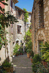 Fototapeta na wymiar France European Italy Village Stonework Vines Summer 