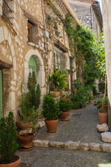 Fototapeta na wymiar France European Italy Village Stonework Vines Summer 