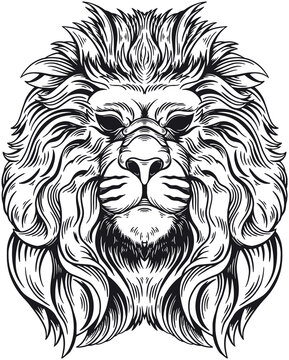 Lion Beast Head Hand drawn Hatching Outline Symbol Tattoo