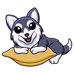 Cute siberian husky dog cartoon on the pillow