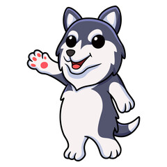 Cute siberian husky dog cartoon waving hand
