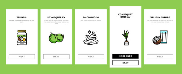 coconut coco fruit fresh white onboarding icons set vector
