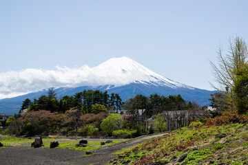 Fototapeta premium 河口湖から望む富士山 日本 春 山梨県 風景