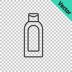 Black line Bottle of shampoo icon isolated on transparent background. Vector