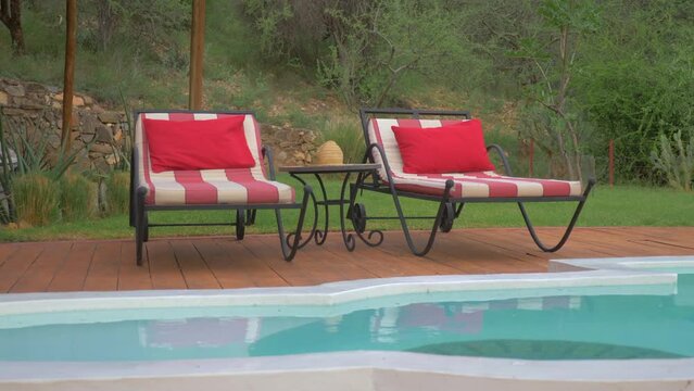 Poolside Sun Lounger With Red Cushion