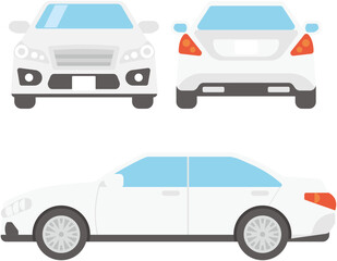 Set of illustrations of flat designs of luxury cars from front, rear and side views