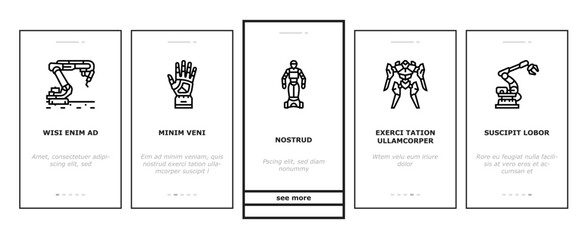 Robot Development And Industry onboarding icons set vector