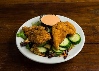 Salad with fried chicken
