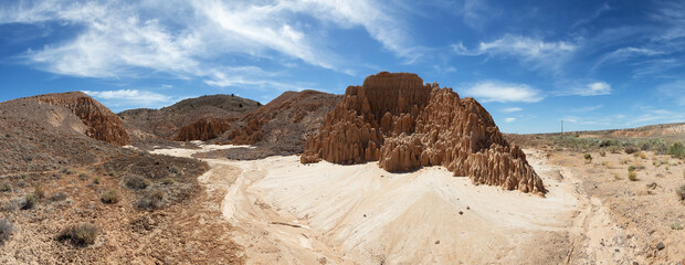 Rock Formation in the desert of American Nature Landscape. Cathedral Gorge State Park, Panaca, Nevada, United States of America. Background Panorama