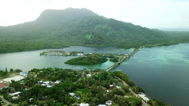 Tofol town drone view at Lelu in Kosrae, Micronesia （Federated States of Micronesia）