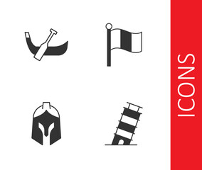 Set Leaning tower in Pisa, Gondola boat, Roman army helmet and Flag Italy icon. Vector