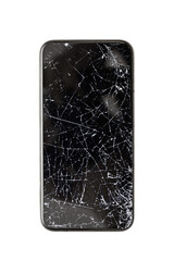 Black broken touch screen phone. PNG file with transparent background