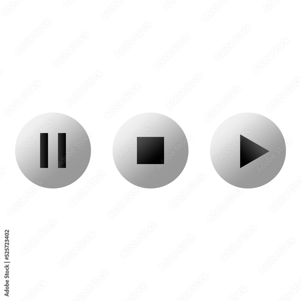 Poster volumetric play stop buttons. computer interface. vector illustration. stock image.