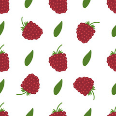 Raspberry pattern in flat style on white background
